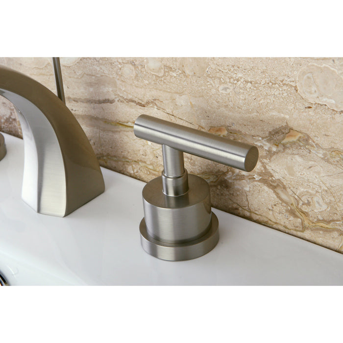 Manhattan KS4988CML Two-Handle 3-Hole Deck Mount Widespread Bathroom Faucet with Brass Pop-Up, Brushed Nickel