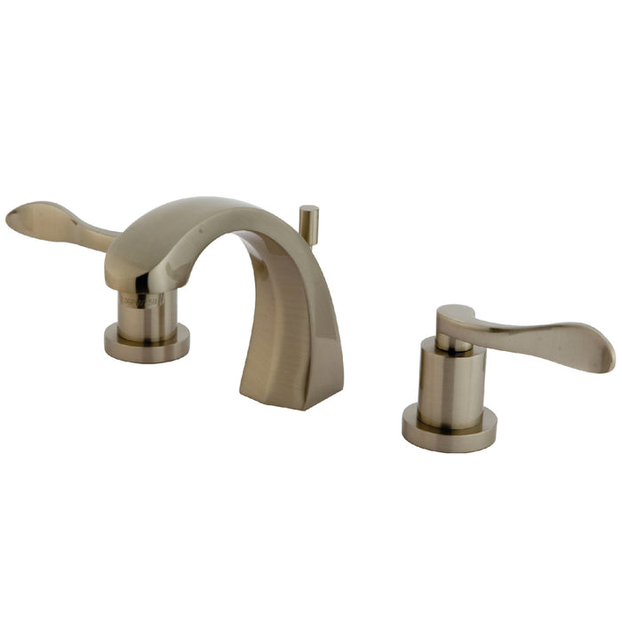 NuWave KS4988DFL Two-Handle 3-Hole Deck Mount Widespread Bathroom Faucet with Brass Pop-Up, Brushed Nickel