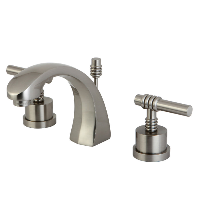 Milano KS4988ML Two-Handle 3-Hole Deck Mount Widespread Bathroom Faucet with Brass Pop-Up, Brushed Nickel