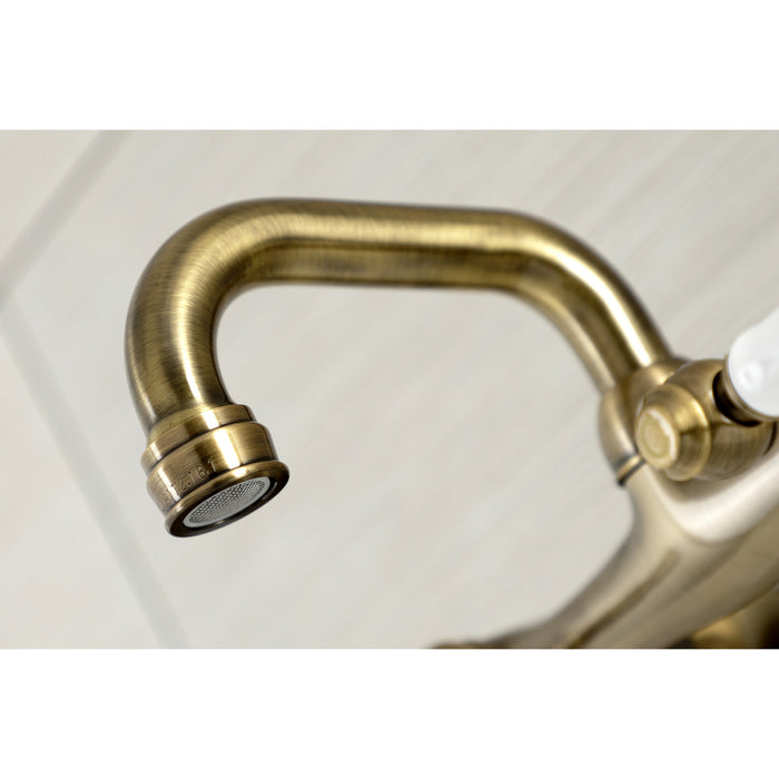 Kingston KS512AB Two-Handle 2-Hole Wall Mount Bar Faucet, Antique Brass