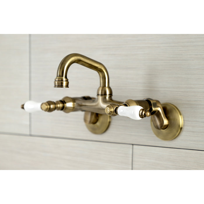 Kingston KS512AB Two-Handle 2-Hole Wall Mount Bar Faucet, Antique Brass