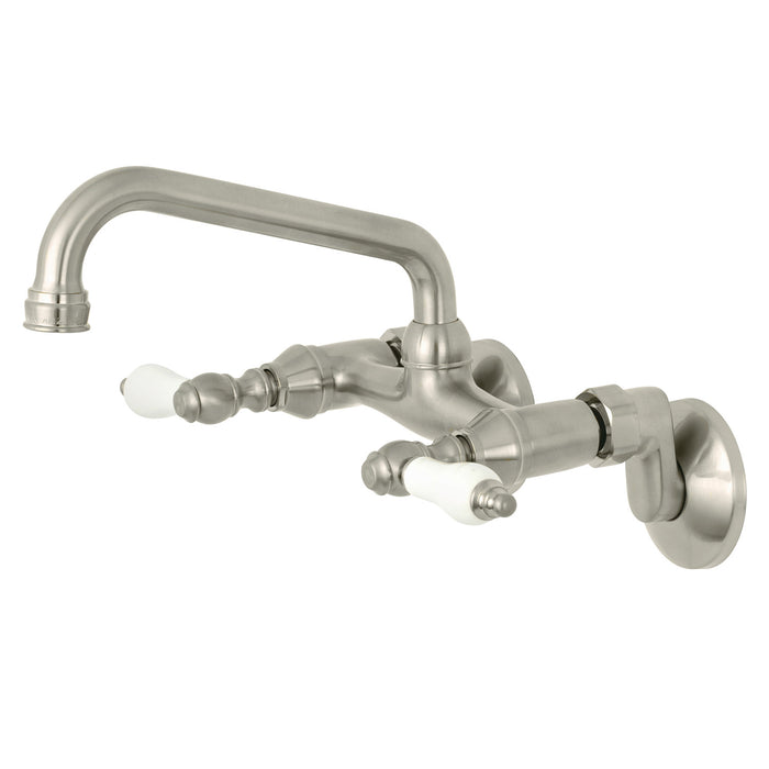 Kingston KS513SN Two-Handle 2-Hole Wall Mount Kitchen Faucet, Brushed Nickel