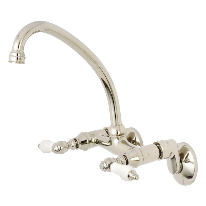 Kingston KS514PN Two-Handle 2-Hole Wall Mount Kitchen Faucet, Polished Nickel