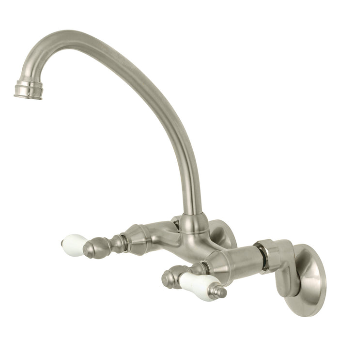 Kingston KS514SN Two-Handle 2-Hole Wall Mount Kitchen Faucet, Brushed Nickel