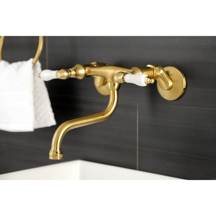 Kingston KS516SB Two-Handle 2-Hole Wall Mount Bathroom Faucet, Brushed Brass