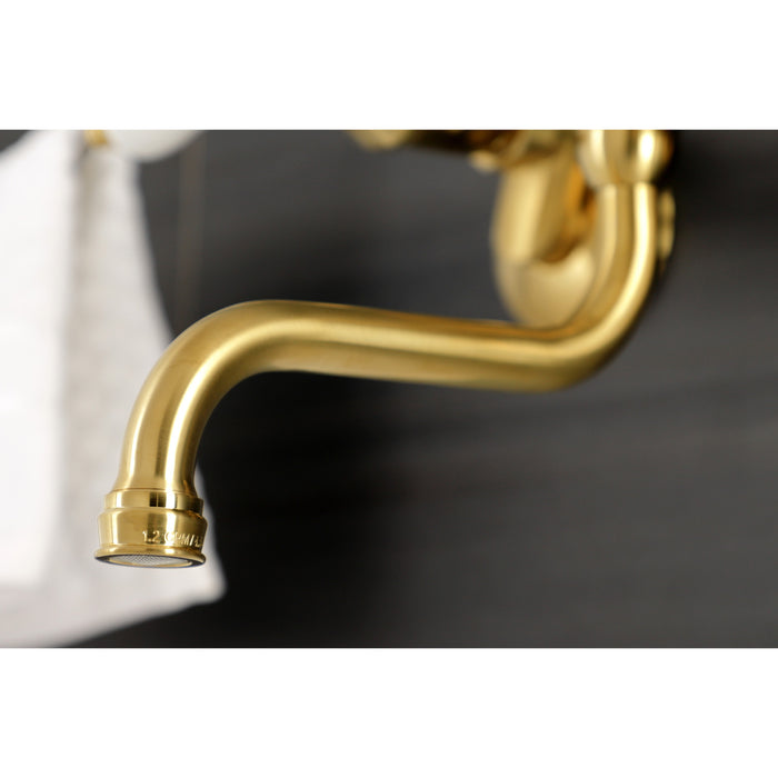 Kingston KS516SB Two-Handle 2-Hole Wall Mount Bathroom Faucet, Brushed Brass