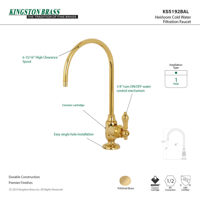 Heirloom KS5192BAL Single-Handle 1-Hole Deck Mount Water Filtration Faucet, Polished Brass
