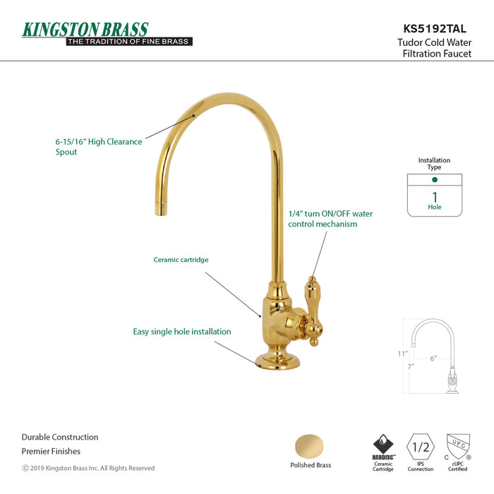 Tudor KS5192TAL Single-Handle 1-Hole Deck Mount Water Filtration Faucet, Polished Brass