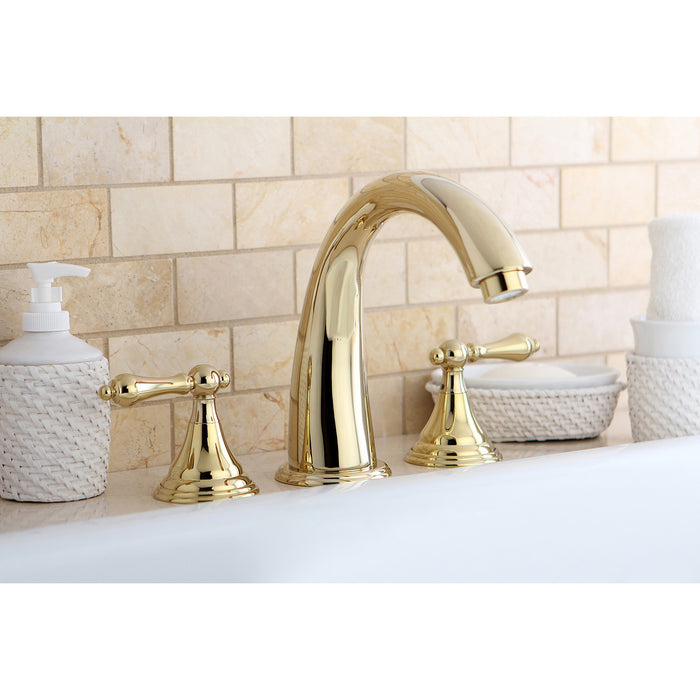Kingston Tulare KS5362AL - Vintage Two-Handle 3-Hole Deck Mount Roman Tub Faucet, Polished Brass