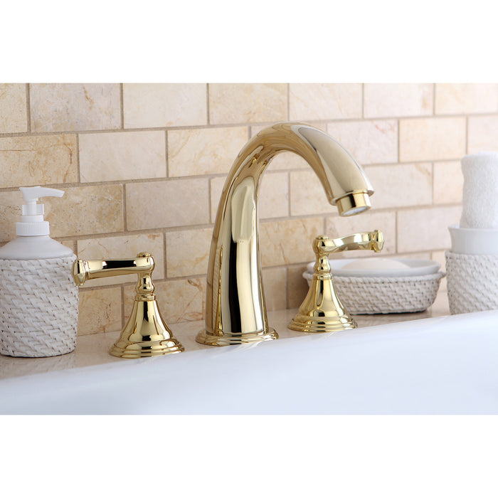 Kingston Tulare KS5362FL - Royale Two-Handle 3-Hole Deck Mount Roman Tub Faucet, Polished Brass