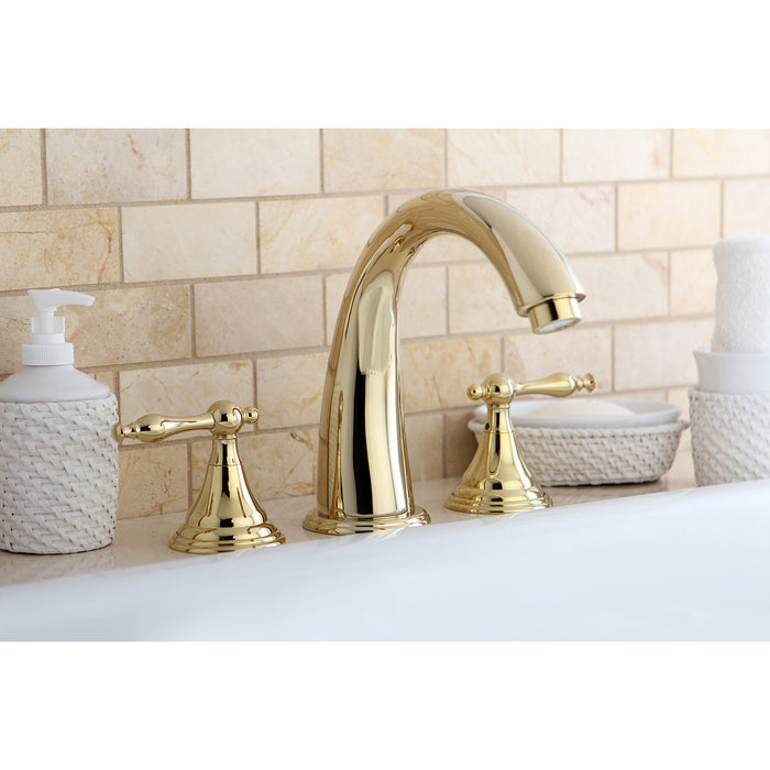 Kingston Tulare KS5362NL - Royale Two-Handle 3-Hole Deck Mount Roman Tub Faucet, Polished Brass