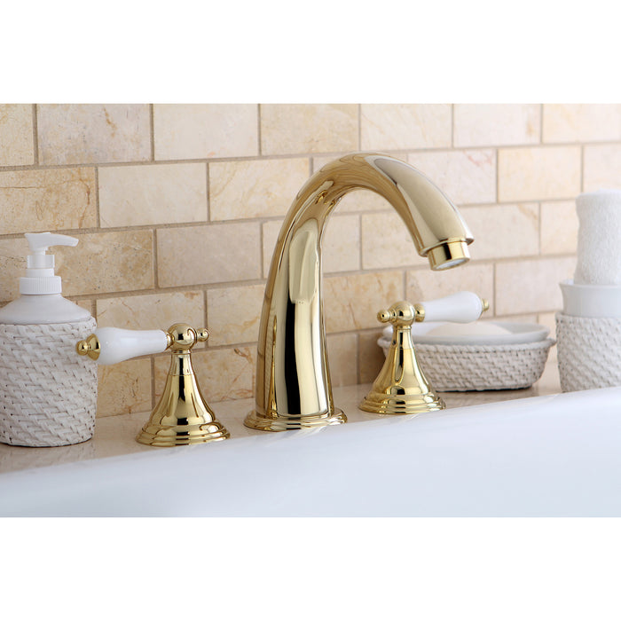 Kingston Tulare KS5362PL - Vintage Two-Handle 3-Hole Deck Mount Roman Tub Faucet, Polished Brass