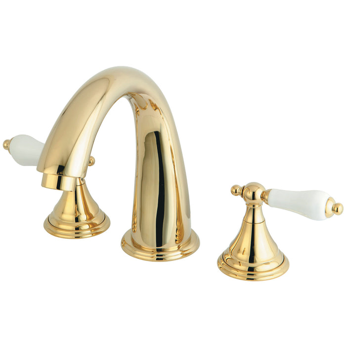 Kingston Tulare KS5362PL - Vintage Two-Handle 3-Hole Deck Mount Roman Tub Faucet, Polished Brass