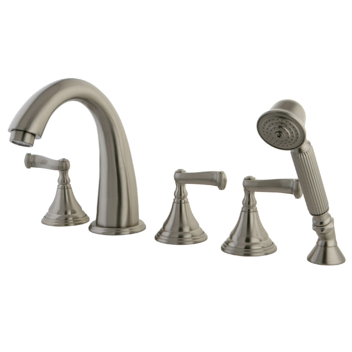 Royale KS53685FL Three-Handle 5-Hole Deck Mount Roman Tub Faucet with Hand Shower, Brushed Nickel