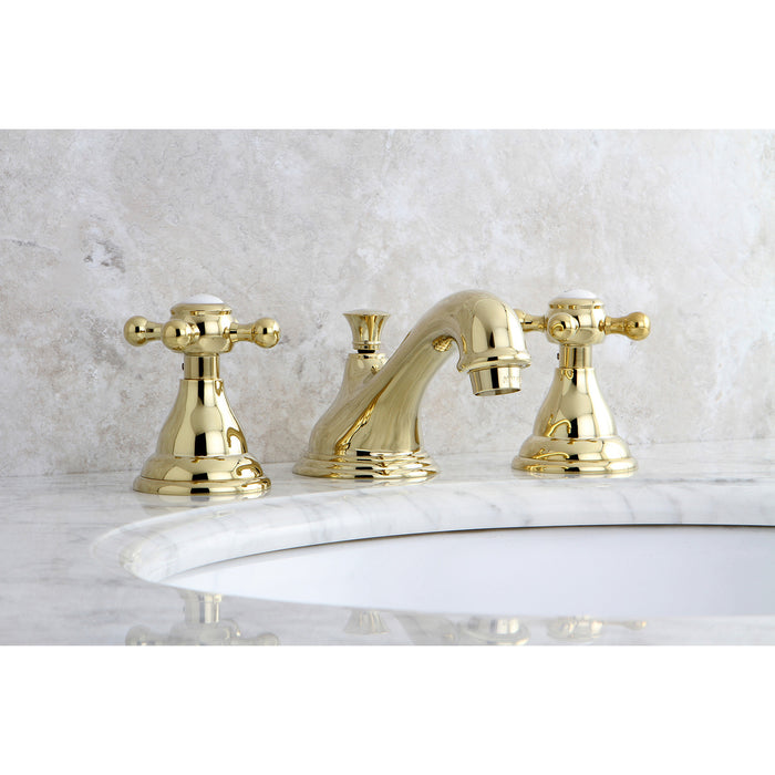 Royale KS5562BX Two-Handle 3-Hole Deck Mount Widespread Bathroom Faucet with Brass Pop-Up, Polished Brass
