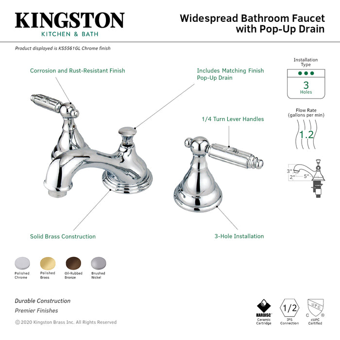 Georgian KS5562GL Two-Handle 3-Hole Deck Mount Widespread Bathroom Faucet with Brass Pop-Up, Polished Brass