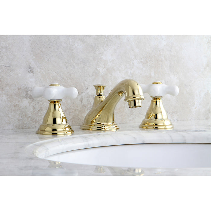 Royale KS5562PX Two-Handle 3-Hole Deck Mount Widespread Bathroom Faucet with Brass Pop-Up, Polished Brass