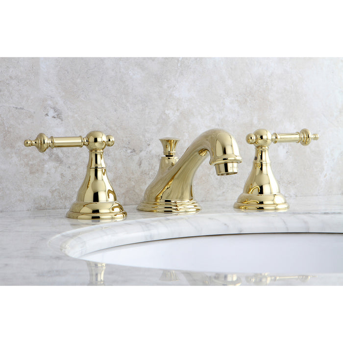 KS5562TL Two-Handle 3-Hole Deck Mount Widespread Bathroom Faucet with Brass Pop-Up, Polished Brass