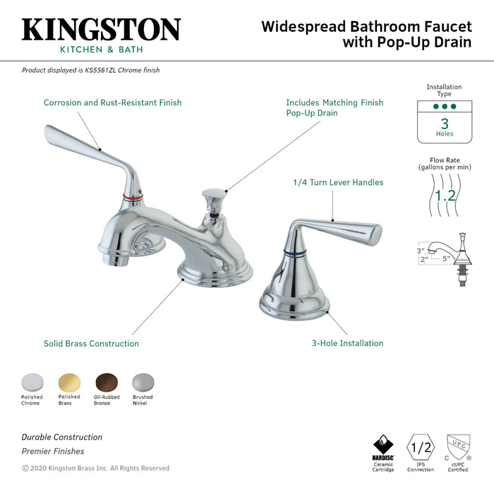 Silver Sage KS5562ZL Two-Handle 3-Hole Deck Mount Widespread Bathroom Faucet with Brass Pop-Up, Polished Brass