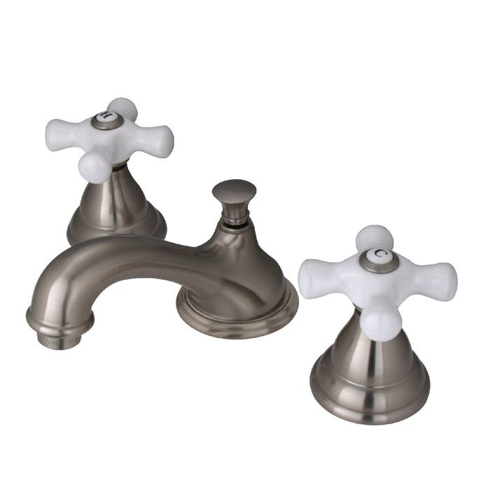 Kingston Heirloom KS5568PX - Royale Two-Handle 3-Hole Deck Mount Widespread Bathroom Faucet with Brass Pop-Up, Brushed Nickel