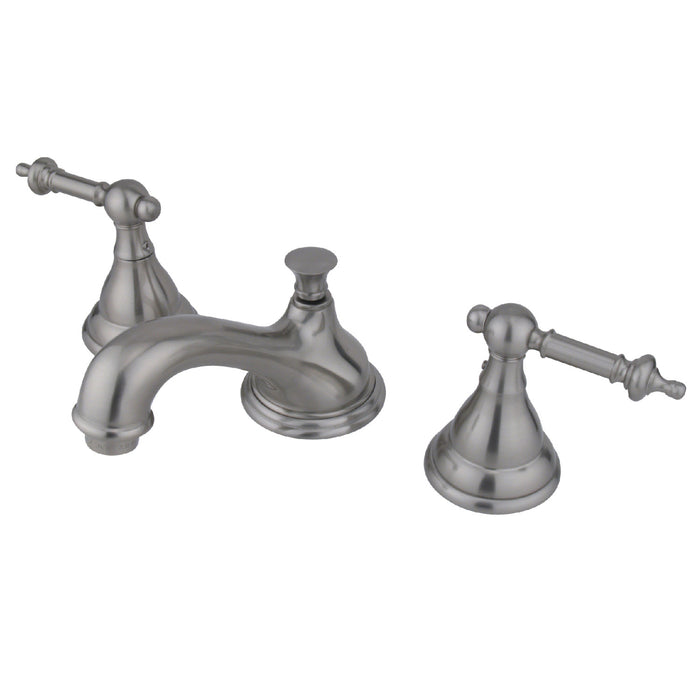 KS5568TL Two-Handle 3-Hole Deck Mount Widespread Bathroom Faucet with Brass Pop-Up, Brushed Nickel