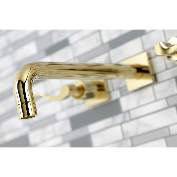 Kingston Tulare KS6022DFL - NuWave Two-Handle 3-Hole Wall Mount Roman Tub Faucet, Polished Brass