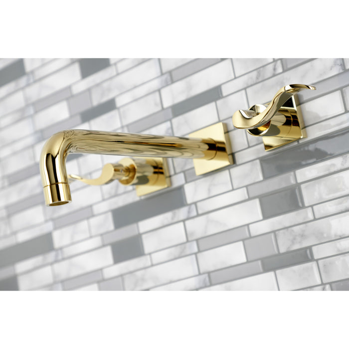 Kingston Tulare KS6022DFL - NuWave Two-Handle 3-Hole Wall Mount Roman Tub Faucet, Polished Brass