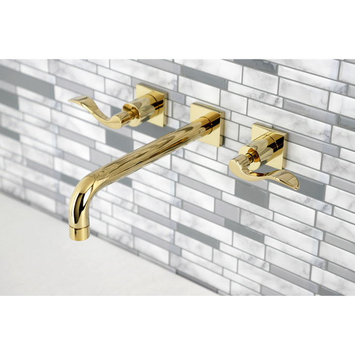 Kingston Tulare KS6022DFL - NuWave Two-Handle 3-Hole Wall Mount Roman Tub Faucet, Polished Brass