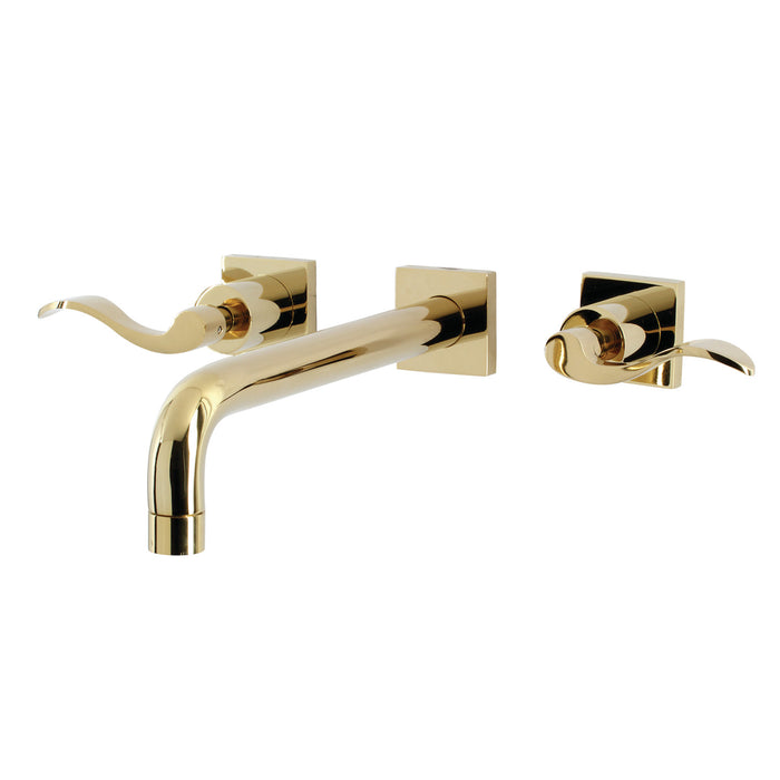 Kingston Tulare KS6022DFL - NuWave Two-Handle 3-Hole Wall Mount Roman Tub Faucet, Polished Brass