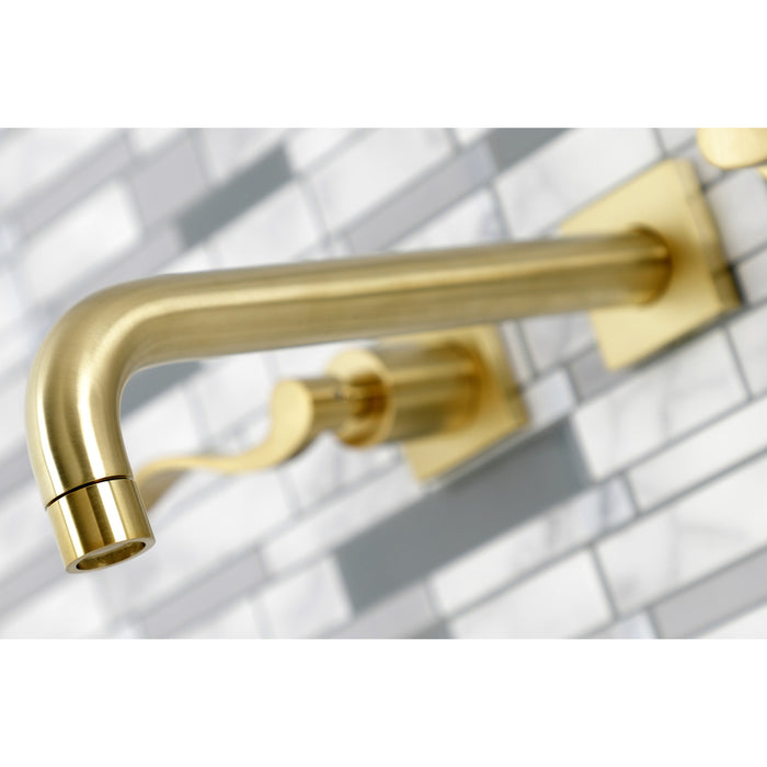 Kingston Tulare KS6027DFL - NuWave Two-Handle 3-Hole Wall Mount Roman Tub Faucet, Brushed Brass