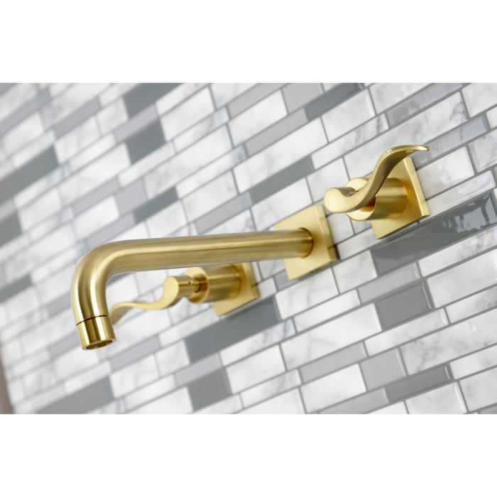 Kingston Tulare KS6027DFL - NuWave Two-Handle 3-Hole Wall Mount Roman Tub Faucet, Brushed Brass