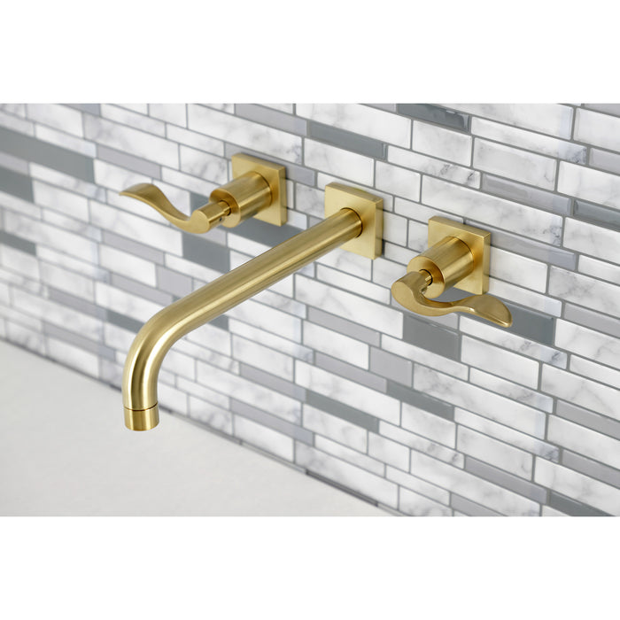 Kingston Tulare KS6027DFL - NuWave Two-Handle 3-Hole Wall Mount Roman Tub Faucet, Brushed Brass