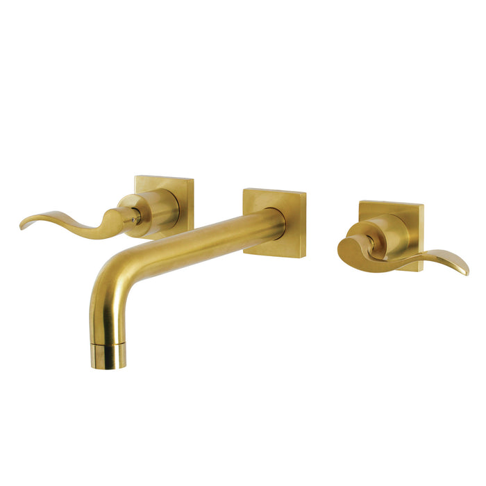 Kingston Tulare KS6027DFL - NuWave Two-Handle 3-Hole Wall Mount Roman Tub Faucet, Brushed Brass