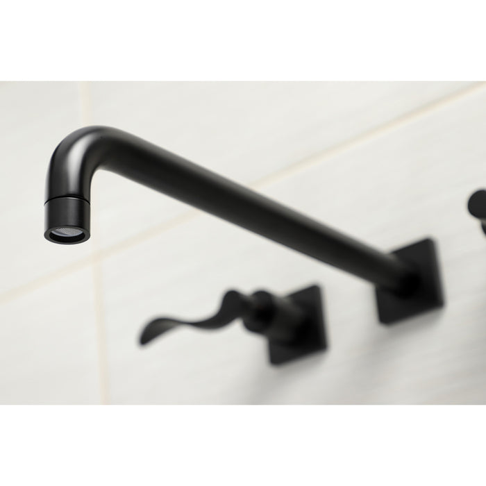 Kingston Tulare KS6040DFL - NuWave Two-Handle 3-Hole Wall Mount Roman Tub Faucet, Matte Black