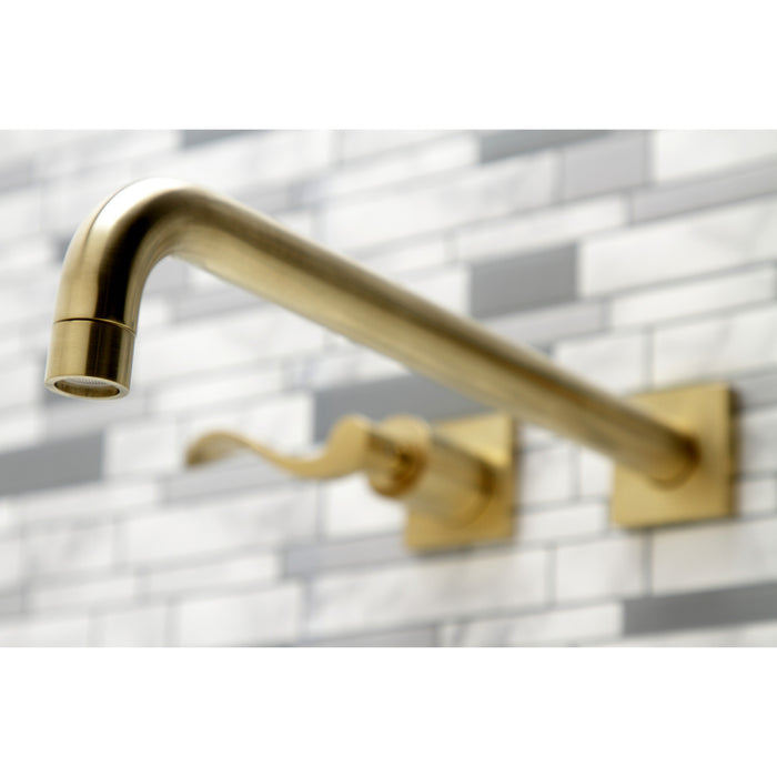Kingston Tulare KS6047DFL - NuWave Two-Handle 3-Hole Wall Mount Roman Tub Faucet, Brushed Brass