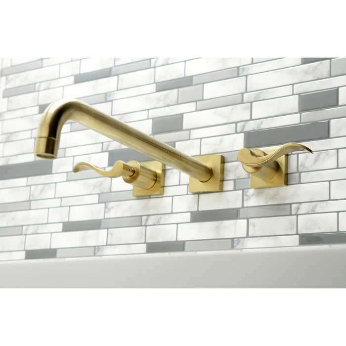 NuWave KS6047DFL Two-Handle 3-Hole Wall Mount Roman Tub Faucet, Brushed Brass