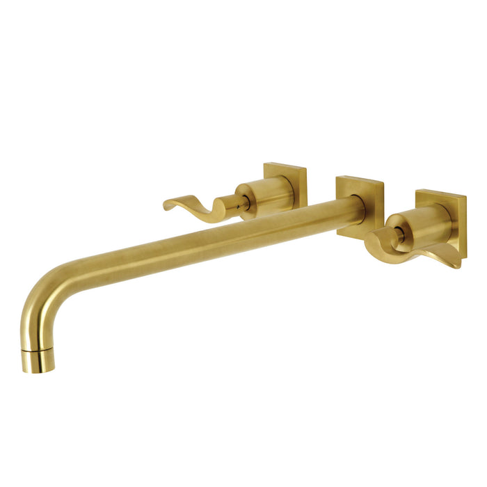 Kingston Tulare KS6047DFL - NuWave Two-Handle 3-Hole Wall Mount Roman Tub Faucet, Brushed Brass
