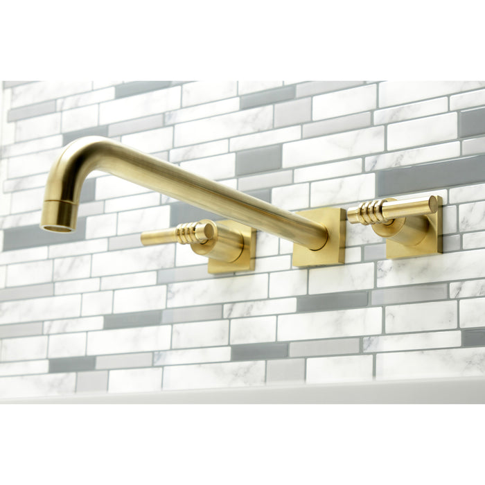 Kingston Tulare KS6047ML - Milano Two-Handle 3-Hole Wall Mount Roman Tub Faucet, Brushed Brass