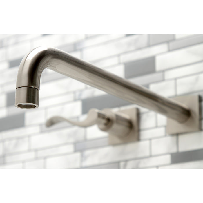 Kingston Tulare KS6048DFL - NuWave Two-Handle 3-Hole Wall Mount Roman Tub Faucet, Brushed Nickel