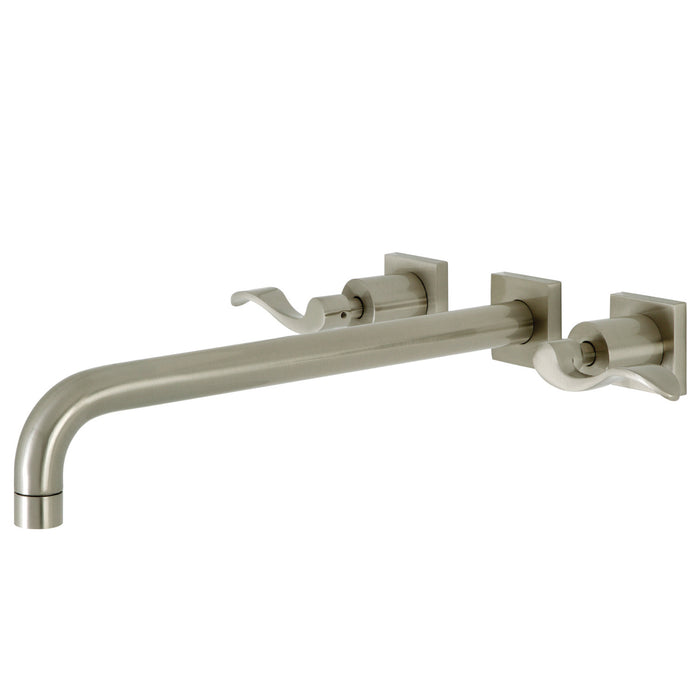 Kingston Tulare KS6048DFL - NuWave Two-Handle 3-Hole Wall Mount Roman Tub Faucet, Brushed Nickel