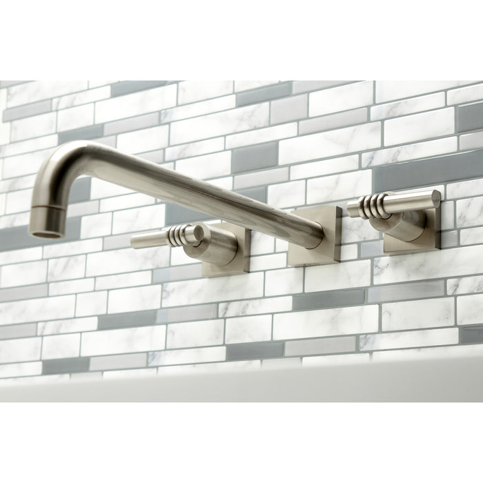 Kingston Tulare KS6048ML - Milano Two-Handle 3-Hole Wall Mount Roman Tub Faucet, Brushed Nickel
