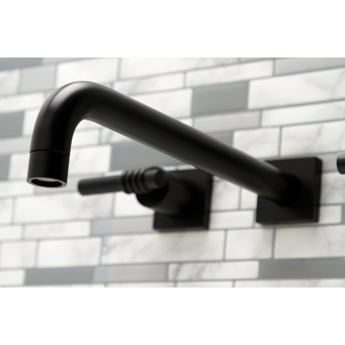 Kingston Tulare KS6050ML - Milano Two-Handle 3-Hole Wall Mount Roman Tub Faucet, Matte Black