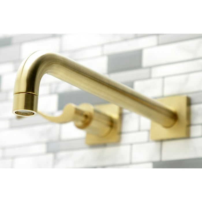 Kingston Tulare KS6057DFL - NuWave Two-Handle 3-Hole Wall Mount Roman Tub Faucet, Brushed Brass