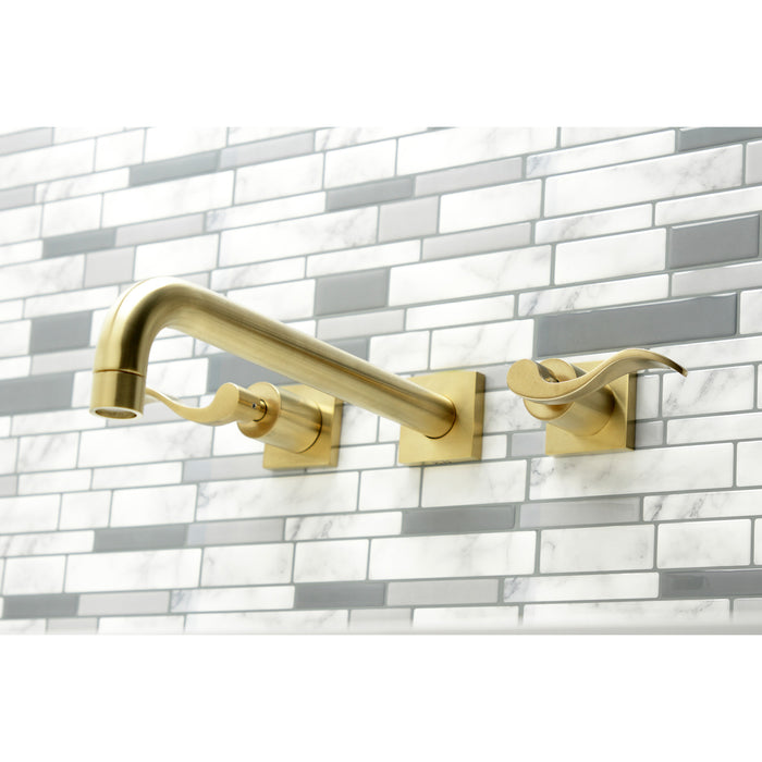Kingston Tulare KS6057DFL - NuWave Two-Handle 3-Hole Wall Mount Roman Tub Faucet, Brushed Brass