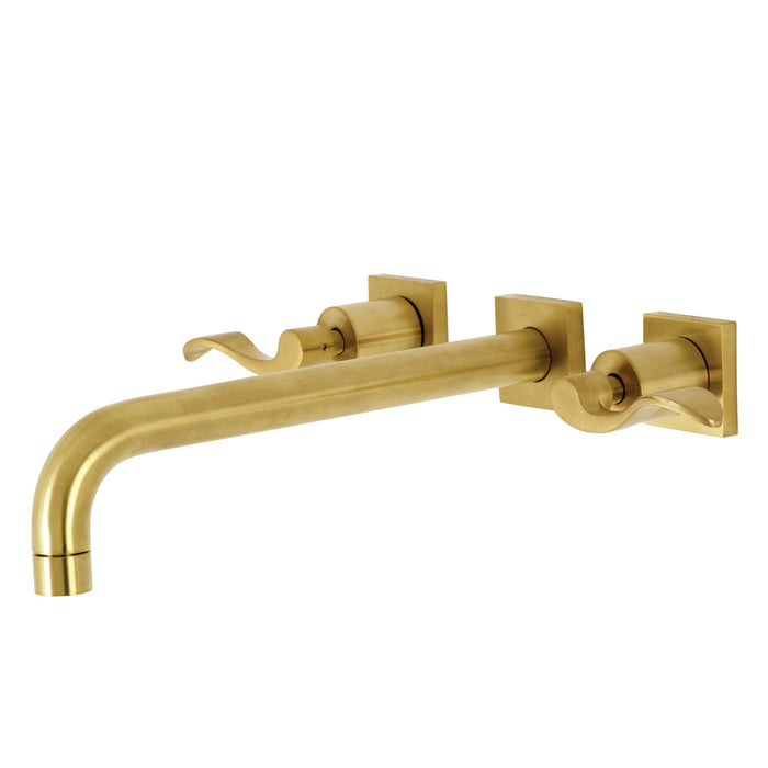 Kingston Tulare KS6057DFL - NuWave Two-Handle 3-Hole Wall Mount Roman Tub Faucet, Brushed Brass