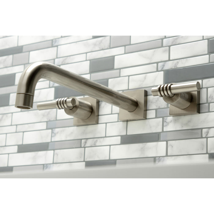 Kingston Tulare KS6058ML - Milano Two-Handle 3-Hole Wall Mount Roman Tub Faucet, Brushed Nickel
