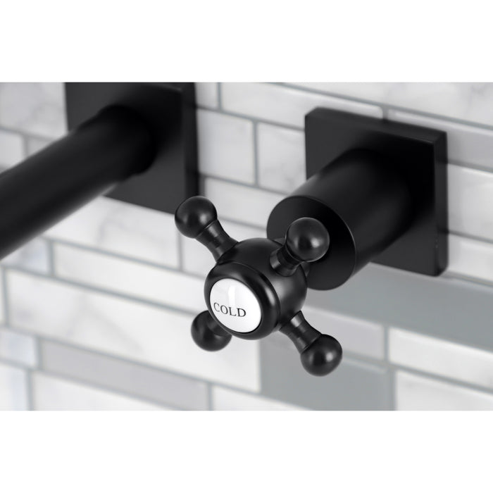 Kingston Tulare KS6120BX - Metropolitan Double-Handle 3-Hole Wall Mount Bathroom Faucet, Matte Black