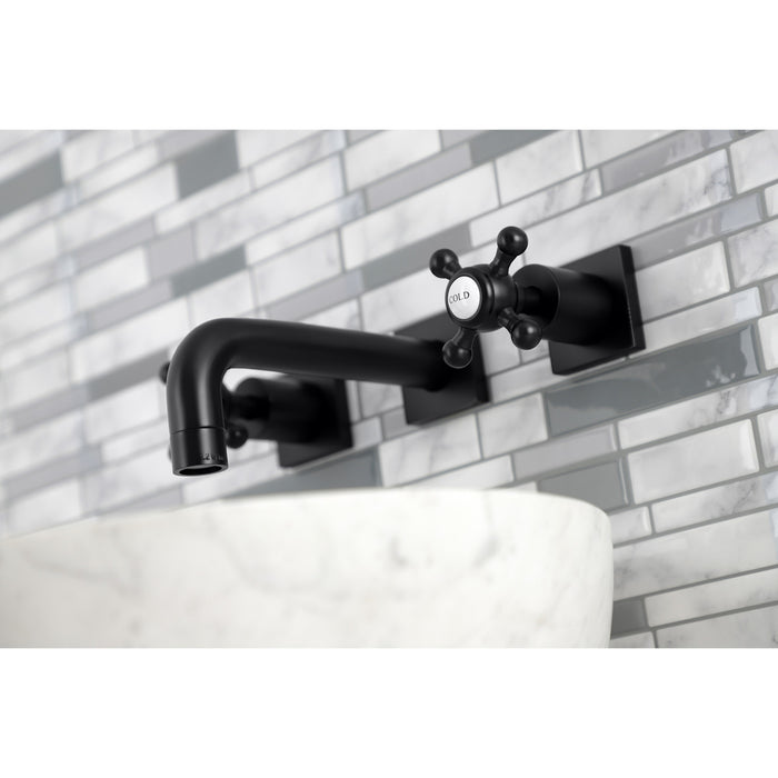 Kingston Tulare KS6120BX - Metropolitan Double-Handle 3-Hole Wall Mount Bathroom Faucet, Matte Black