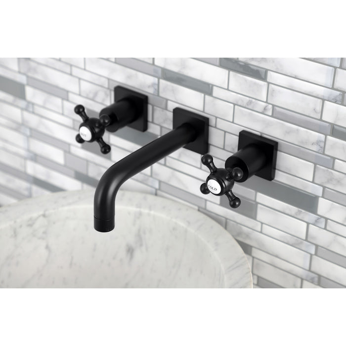 Kingston Tulare KS6120BX - Metropolitan Double-Handle 3-Hole Wall Mount Bathroom Faucet, Matte Black