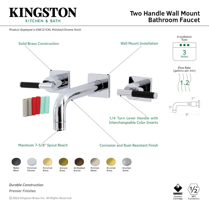 Kaiser KS6120CKL Two-Handle 3-Hole Wall Mount Bathroom Faucet, Matte Black